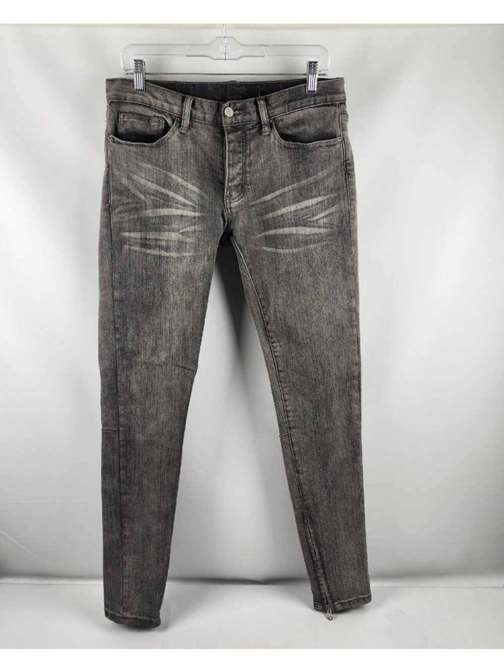 mnml Jeans Mens 30x33 Gray Skinny Leg Ankle Zip Button Fly Low Rise Denim